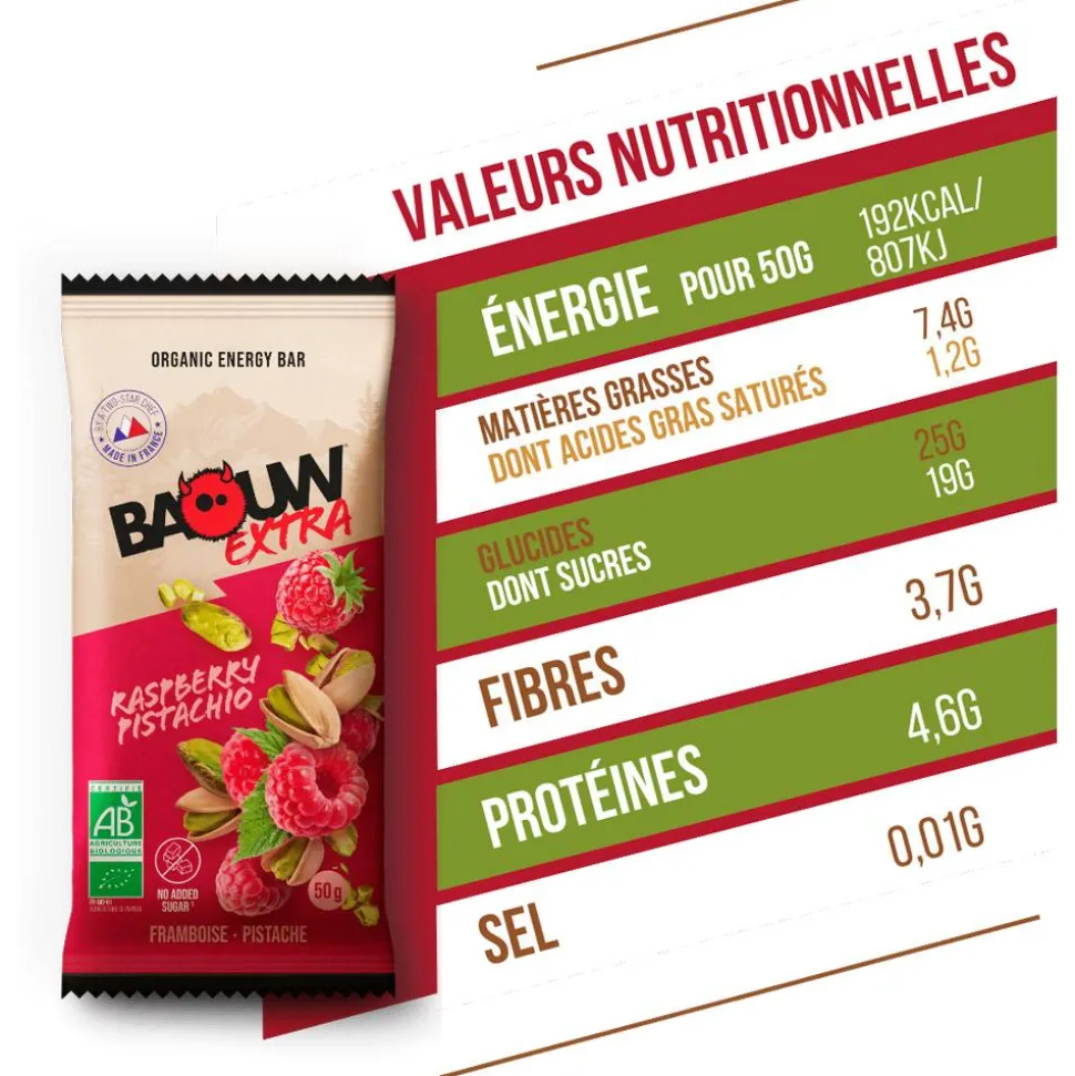 Barrette energetiche Baouw Extra Bio 50 g Framboise Pistache