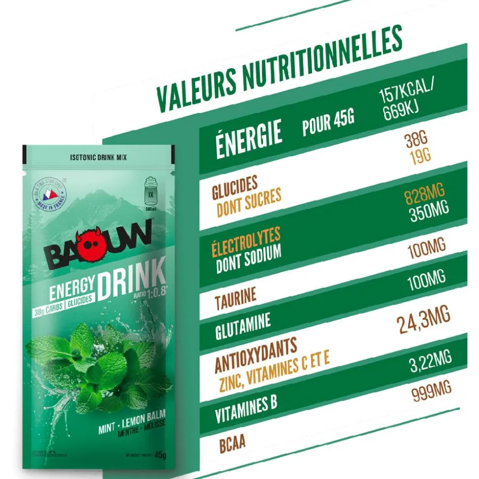 Bevi Baouw Boisson Isotonique Bio Sachet 45 g. Menthe Mélisse