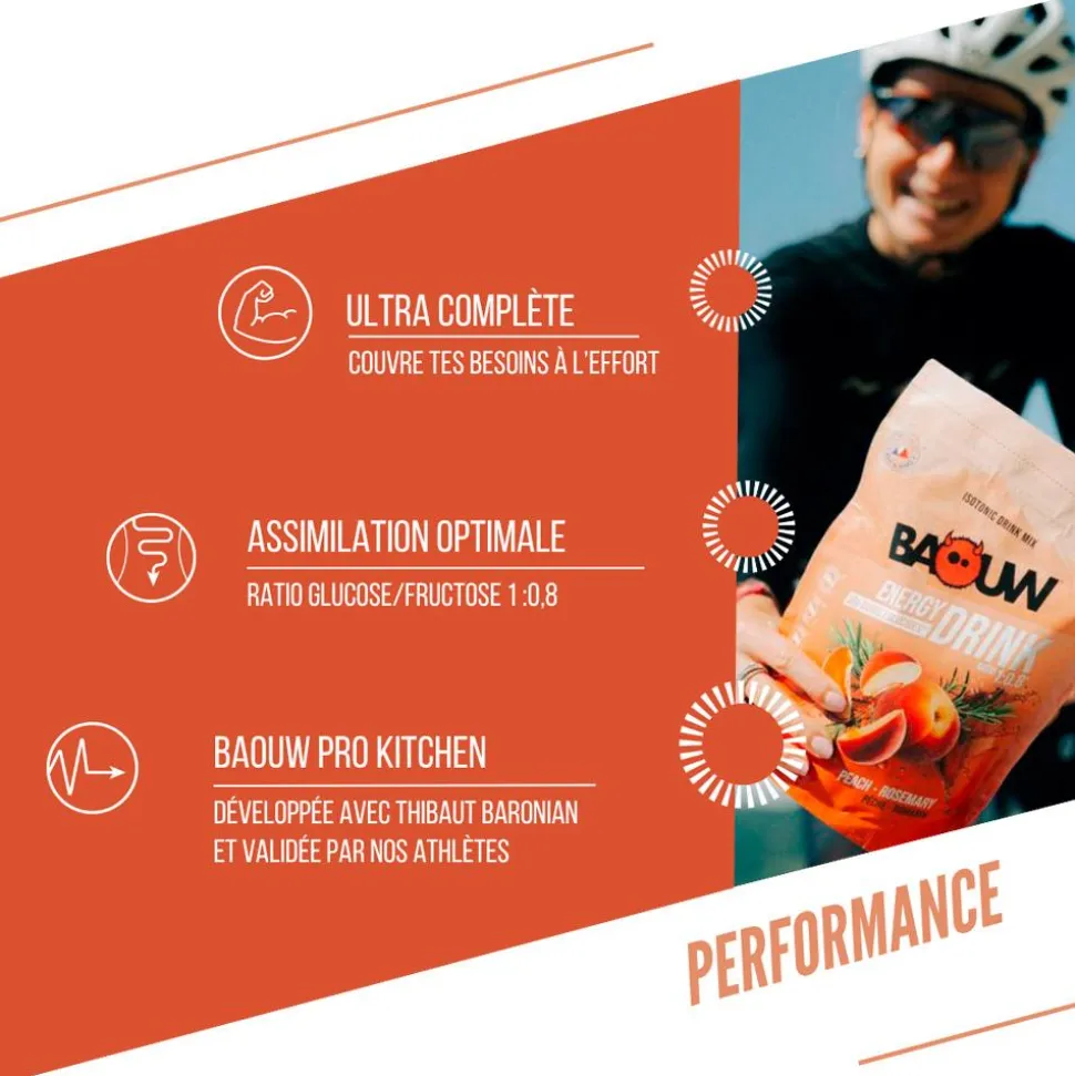 Bevi Baouw Énergétique Isotonique Bio 585 g. Pêche Romarin