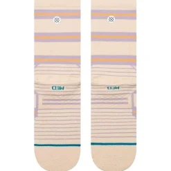 Calze Stance Perf Run Womens Crew Mid Cushion Sock Beam Stripe Oatmeal