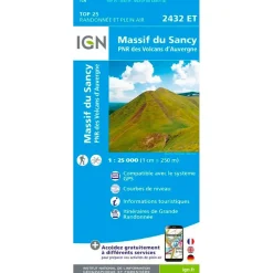 Carte IGN 2432ET Massif du Sancy, PNR des Volcans d'Auvergne