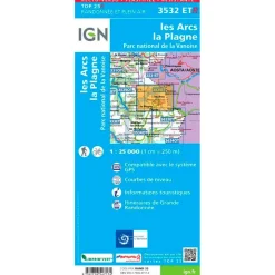 Carte IGN 3532ETR les Arcs, la Plagne, Parc national de la Vanoise - Résistante