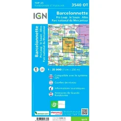 Carte IGN 3540OT Barcelonnette, Pra Loup, le Sauze, Allos, Parc national du Mercantour