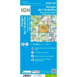 Carte IGN 2939OT Gorges de l'Ardèche, Bourg-Saint-Andéol, Vallon-Pont-d'Arc