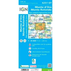 Carte IGN 4251OT Monte d'Oro, Monte Rotondo, Parc naturel régional de Corse