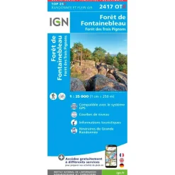 Carte IGN 2417OTR Forêt de Fontainebleau, Forêt des trois Pignons - Résistante