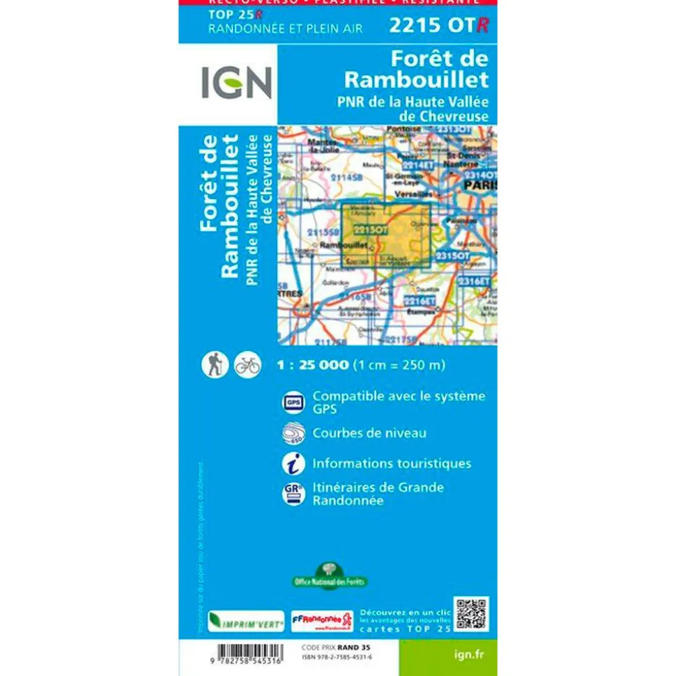 Carte IGN 2215OTR Forêt de Rambouillet, PNR de la Haute Vallée de Chevreuse - Résistante