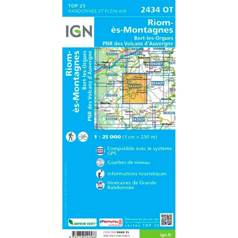 Carte IGN 2434OT Riom-ès-Montagnes, Bort-les-Orgues, PNR des Volcans d'Auvergne