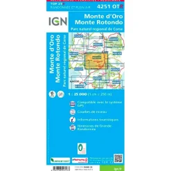 Carte IGN 4251OTR Monte d'Oro, Monte Rotondo, Parc naturel régional de Corse - Résistante