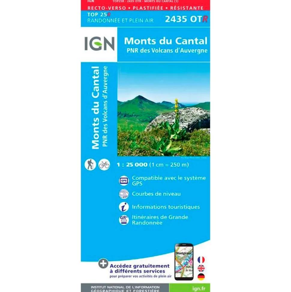 Carte IGN 2435OTR Monts Du Cantal, PNR des Volcans d'Auvergne - Résistante