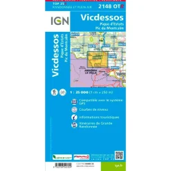 Carte IGN 2148OTR Vicdessos, Pique d'Estats, Pic du Montcalm