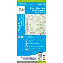 Carte IGN 2430SB Saint-Gervais-d'Auvergne, Montel-de-Gelat
