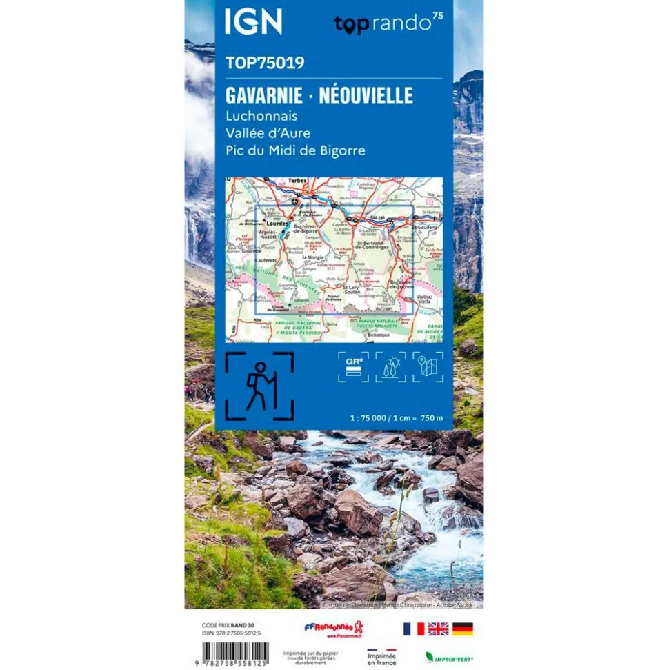 Carte IGN TOP75019 Gavarnie - Neouvielle Luchonnais Vallée D'Aure Pic Du Midi de Bigorre