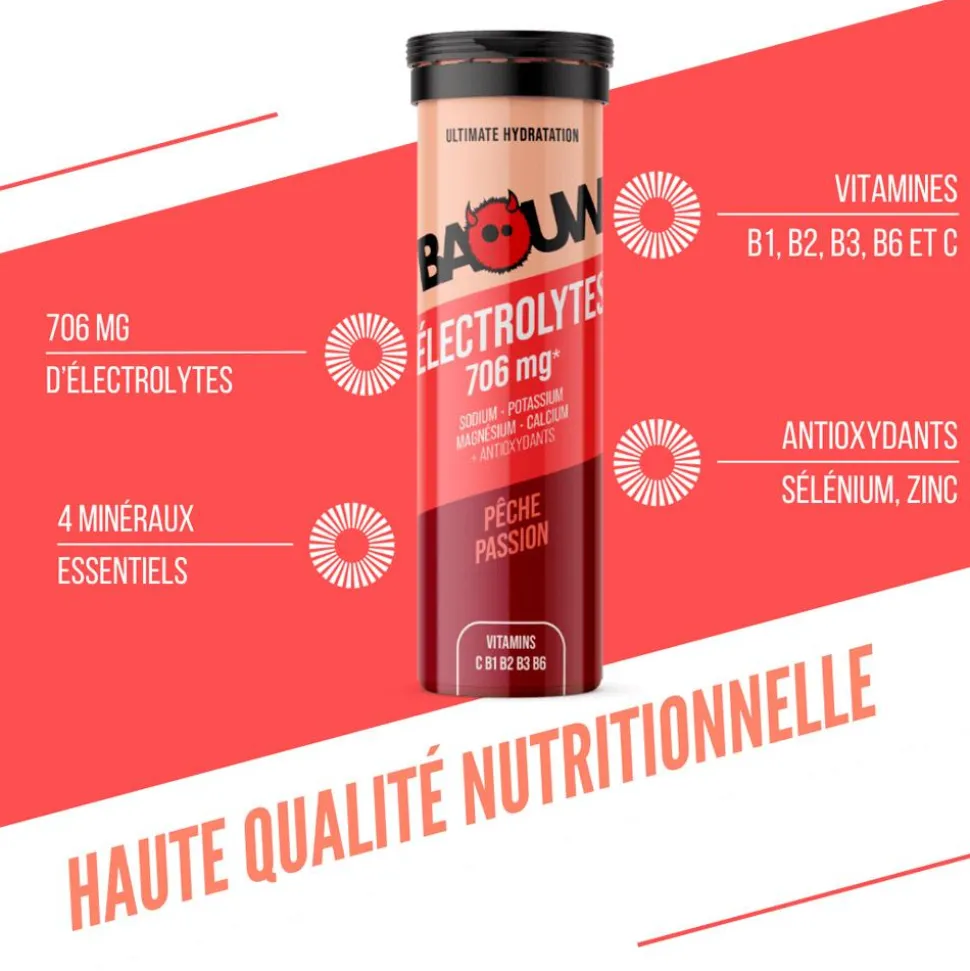 Elettroliti Baouw Pastilles Electrolytes (x10) 50 g. Pêche Passion