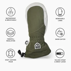 Moffole Hestra Army Leather Heli Ski Female Mitt Olive Offwhite