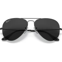Occhiali da sole Ray Ban RB3025 Aviator Polished Black Total Black Polar