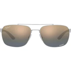 Occhiali da sole Ray Ban RB3701 Polished Silver Chromance Blue Gold Polar