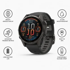 Orologi GPS Garmin Fenix 8 Amoled Sapphire Titane Carbon Gray DLC Noir Gris Galet
