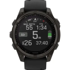 Orologi GPS Garmin Fenix 8 Solar Sapphire Titane Carbon Gray DLC Bracelet Silicone Noir Gris Galet