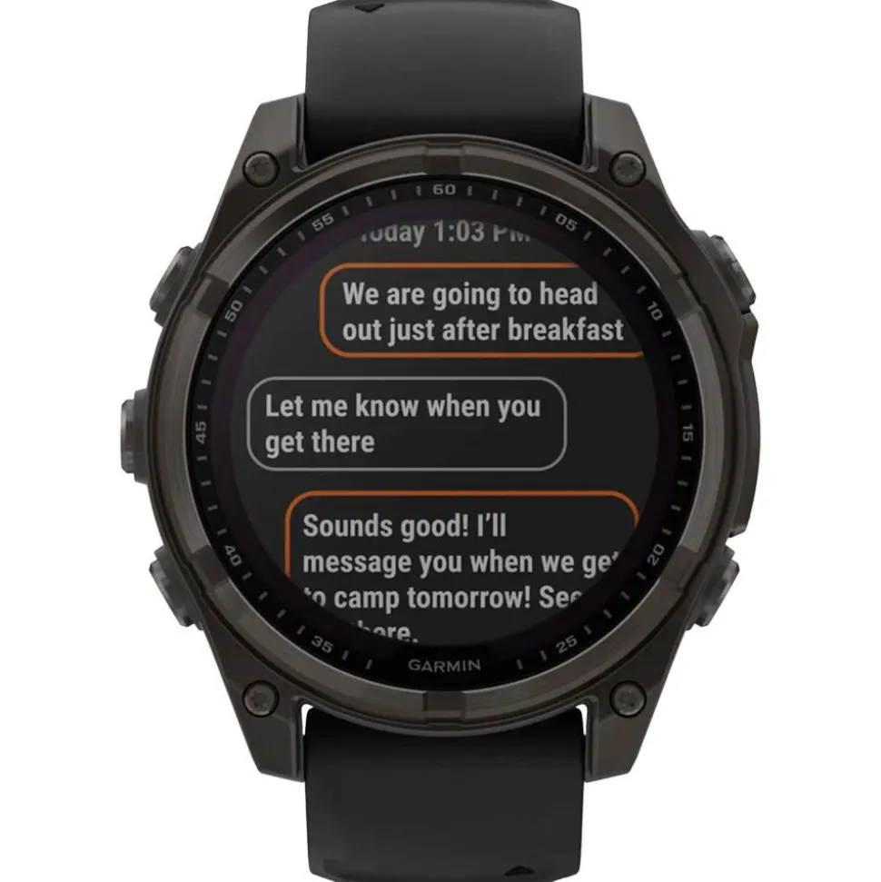 Orologi GPS Garmin Fenix 8 Solar Sapphire Titane Carbon Gray DLC Bracelet Silicone Noir Gris Galet