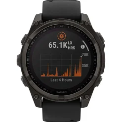 Orologi GPS Garmin Fenix 8 Solar Sapphire Titane Carbon Gray DLC Bracelet Silicone Noir Gris Galet