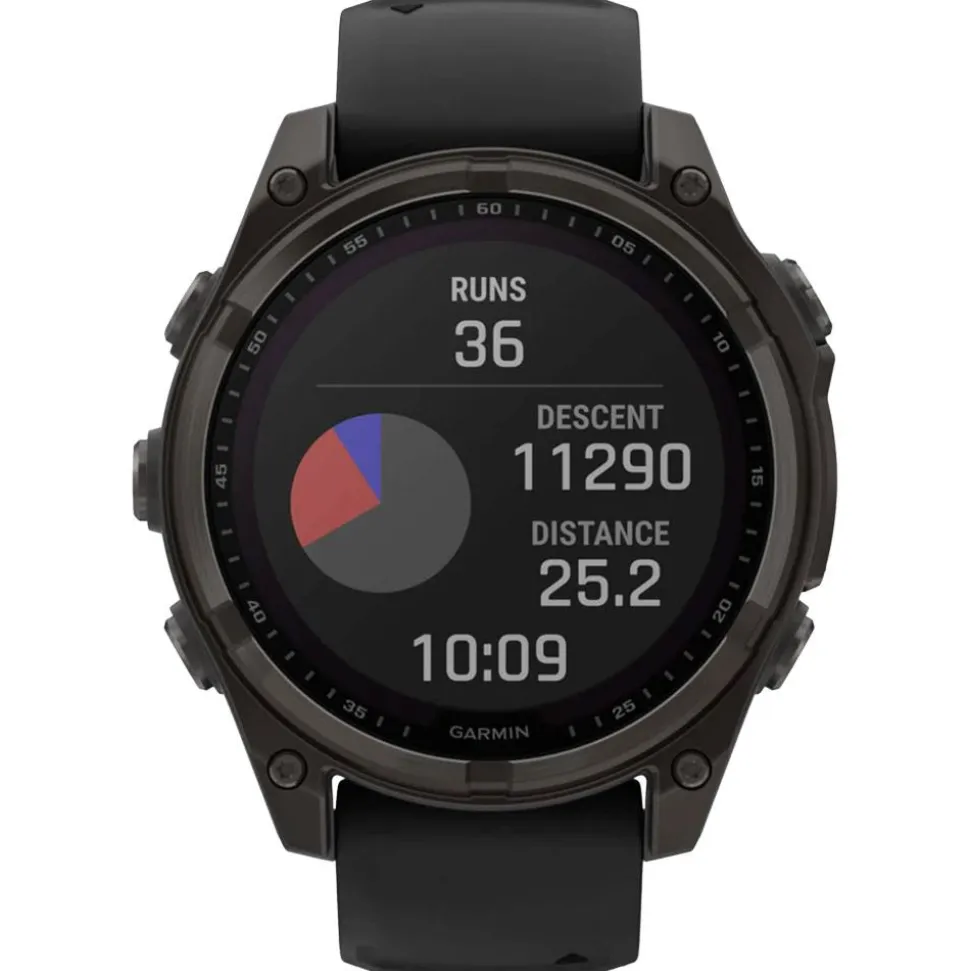 Orologi GPS Garmin Fenix 8 Solar Sapphire Titane Carbon Gray DLC Bracelet Silicone Noir Gris Galet