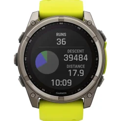 Orologi GPS Garmin Fenix 8 Solar Sapphire Titanium Bracelet Silicone Jaune Graphite