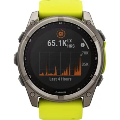 Orologi GPS Garmin Fenix 8 Solar Sapphire Titanium Bracelet Silicone Jaune Graphite
