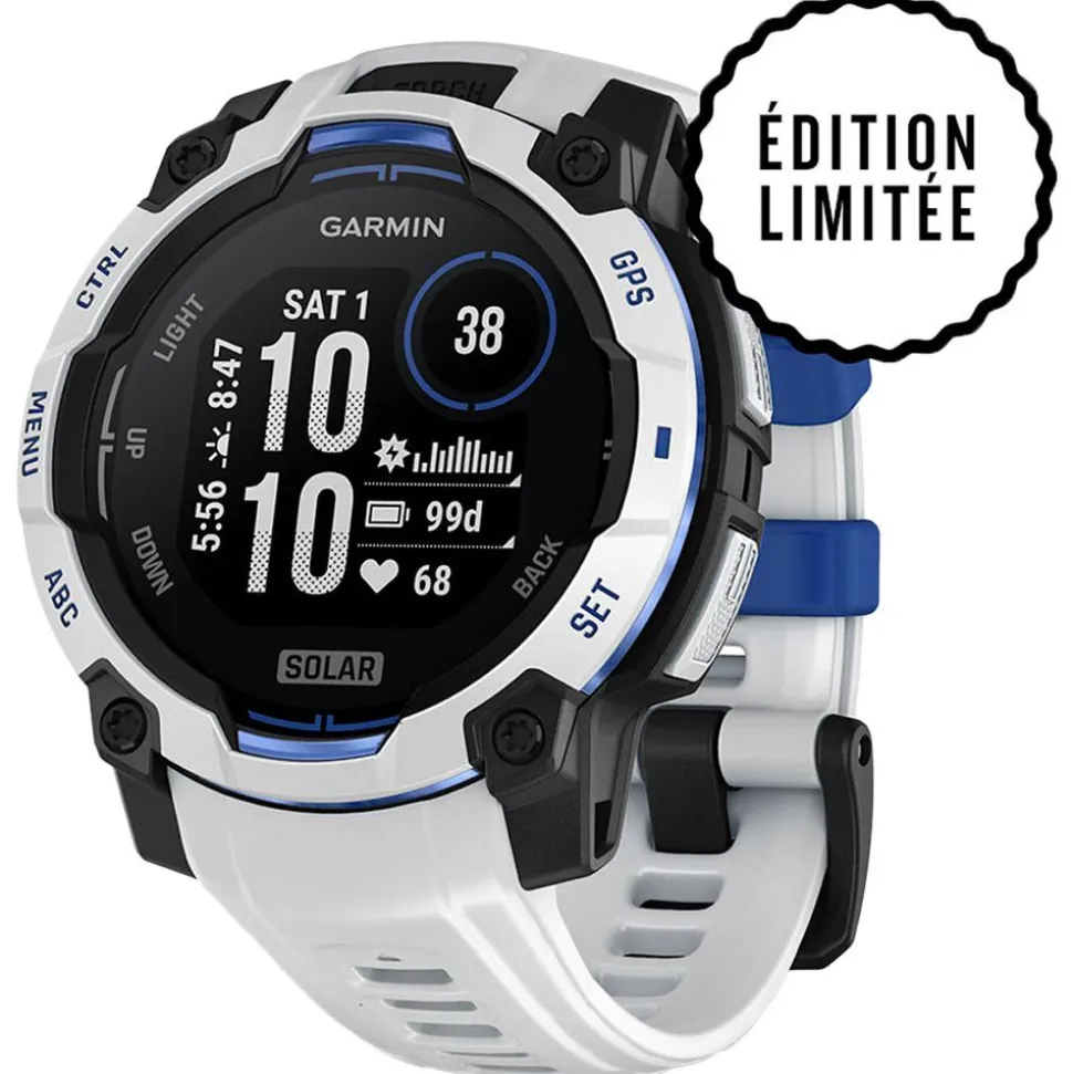 Orologi GPS Garmin Instinct 3 Solar Blanche Avec Bracelet Blanc Bleu