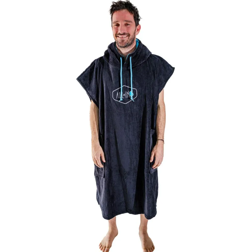 Poncho da bagno All-In Classic Flash Line Ponchos Black Turquoise