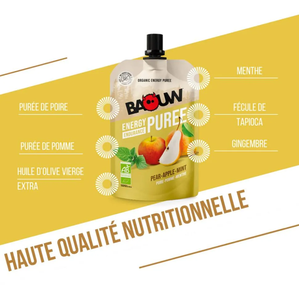 Purè Baouw Compotes Energétiques Bio 90g Poire - Pomme - Menthe