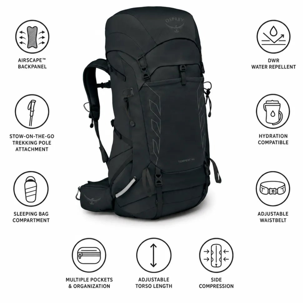 Zaino Osprey Tempest 44 Black Coal Grey